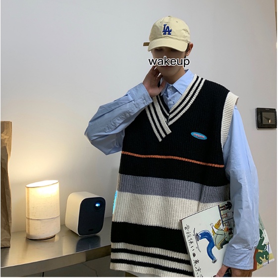 áo sweater nam form rộng cổ chữ V màu năng động thời trang unisex áo vest áo len nam hàn quốc