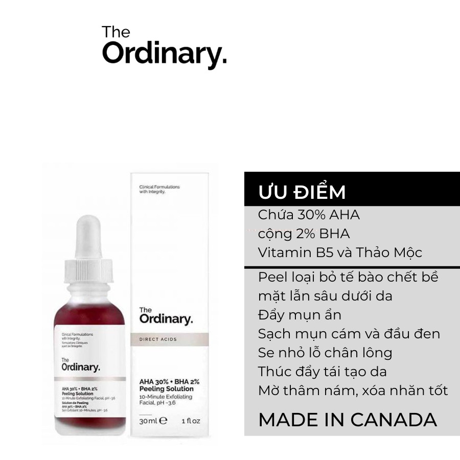 Serum tẩy tế bào chết, cải thiện mụn, vết thâm tái tạo da The Ordinary AHA 30% BHA 2% Peeling Solution - 30ml