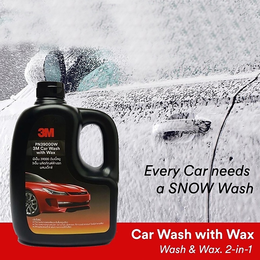 Xà Bông Rửa Xe Đậm Đặc Kết Hợp Sáp Phủ Bóng 3M Car Wash And Wax PN39000W (dung tích 1L, Nhập Khẩu Thái Lan)