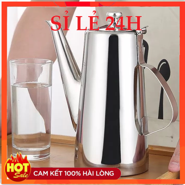 Ấm inox dáng cao dung tích 2 lít cao cấp chuyên đựng trà, cà phê, nước gia vị, nước lẩu nhà hàng