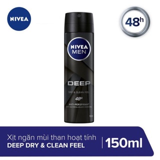 XỊT NGĂN MÙI NIVEA MEN DEEP THAN HOẠT TÍNH 150ML