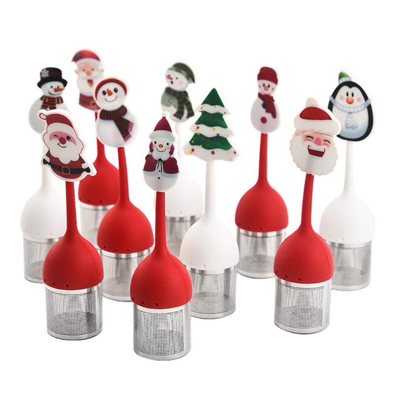 Bộ Dụng Cụ Lọc Trà Bằng Silicone Họa Tiết Giáng Sinh