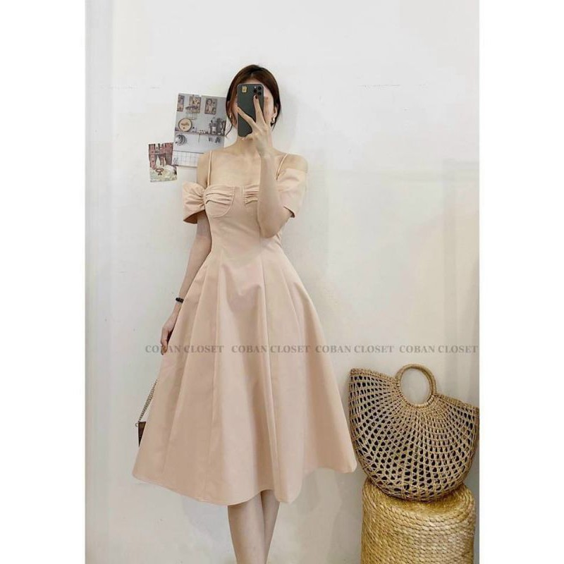 Đầm xòe rớt vai vintage