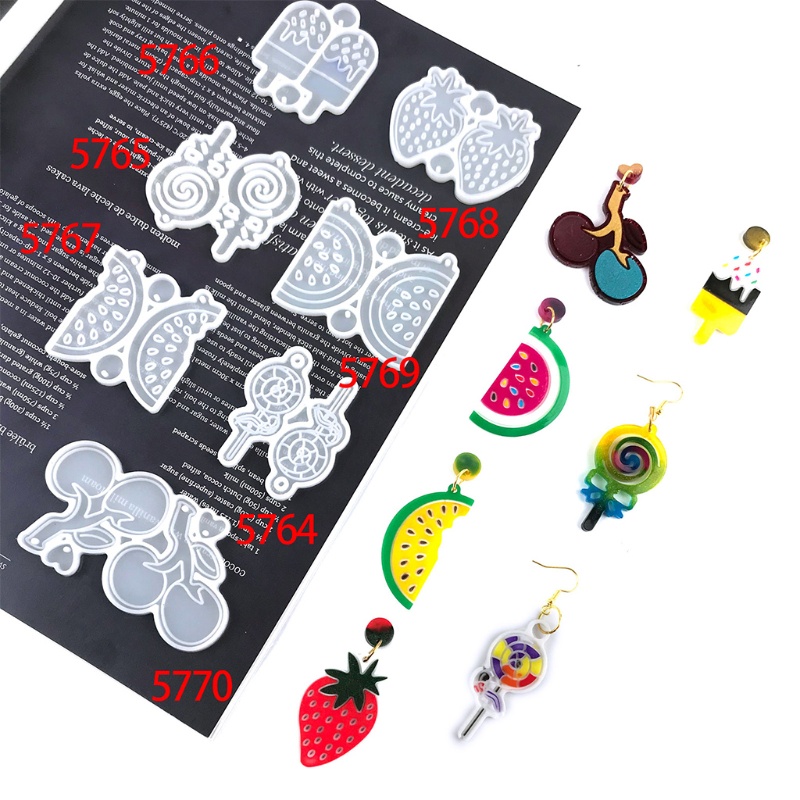 Khuôn Làm Mặt Vòng cổ / Móc Khóa Hình Kẹo Mút / Trái Cây Bằng Nhựa Resin DIY