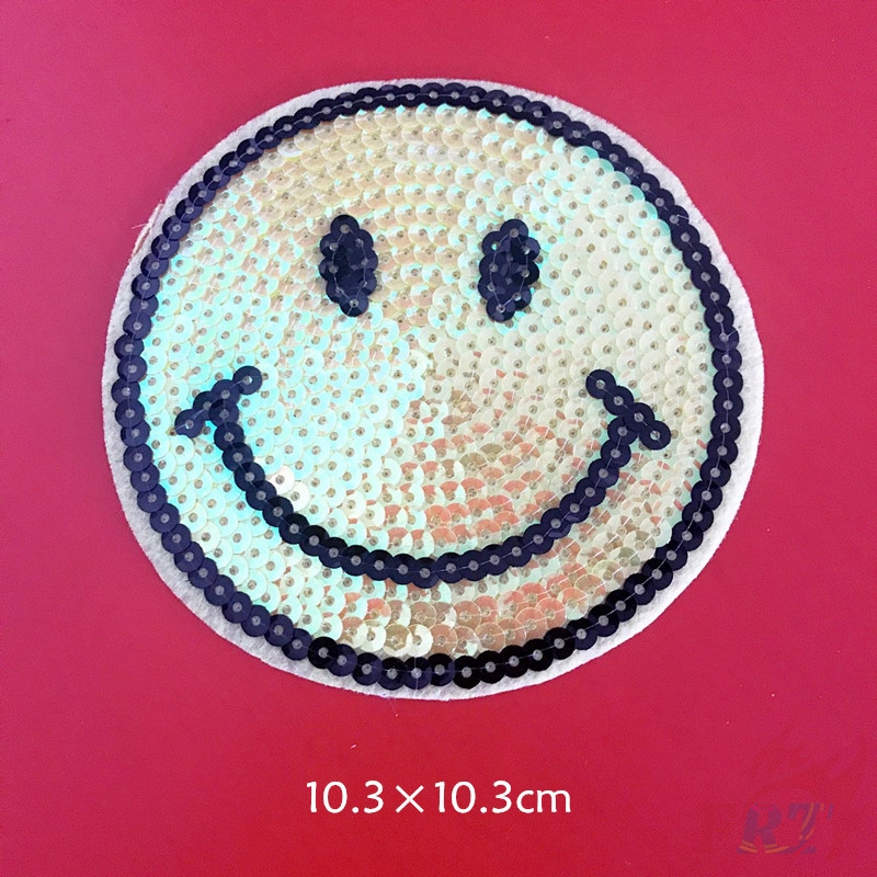 ☸ Fashion Brand ：Sequins Smiley World Patch ☸ 1Pc Smile Expression Diy Sew On Iron On Patch