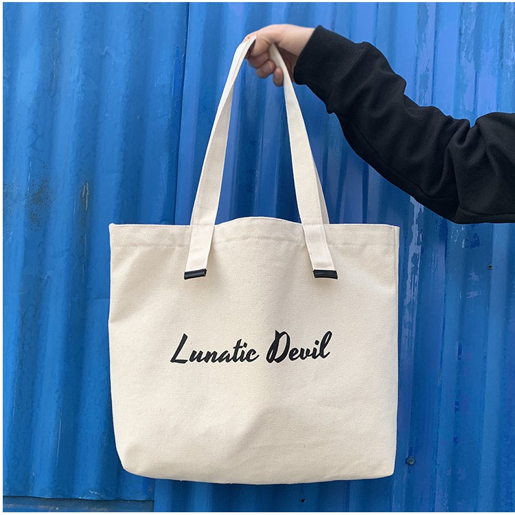 Túi tote túi vải canvas có khóa miệng ngăn phụ bên trong phong cách Hàn Quốc hợp thời trang