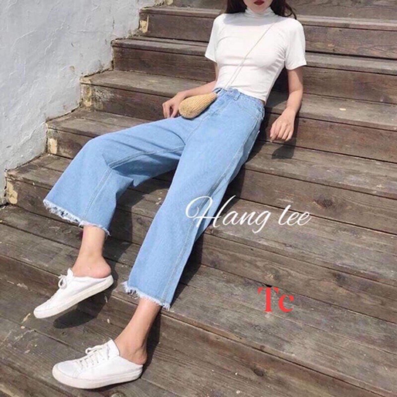 QUẦN bò ống rộng rua gấu