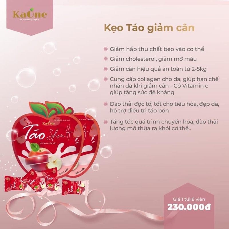Kẹo Táo giảm cân Kaone Slim giảm mỡ bụng an toàn detox nhanh cấp tốc không phải thuốc giảm cân