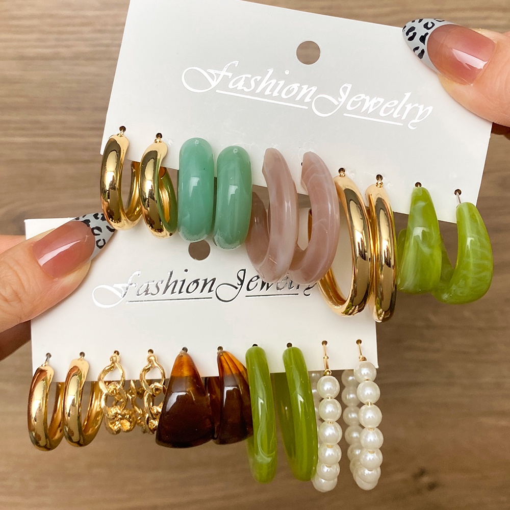 Set 9 khuyên tai bạc vàng nhỏ dầu ngọc trai resin rắn bướm thời trang