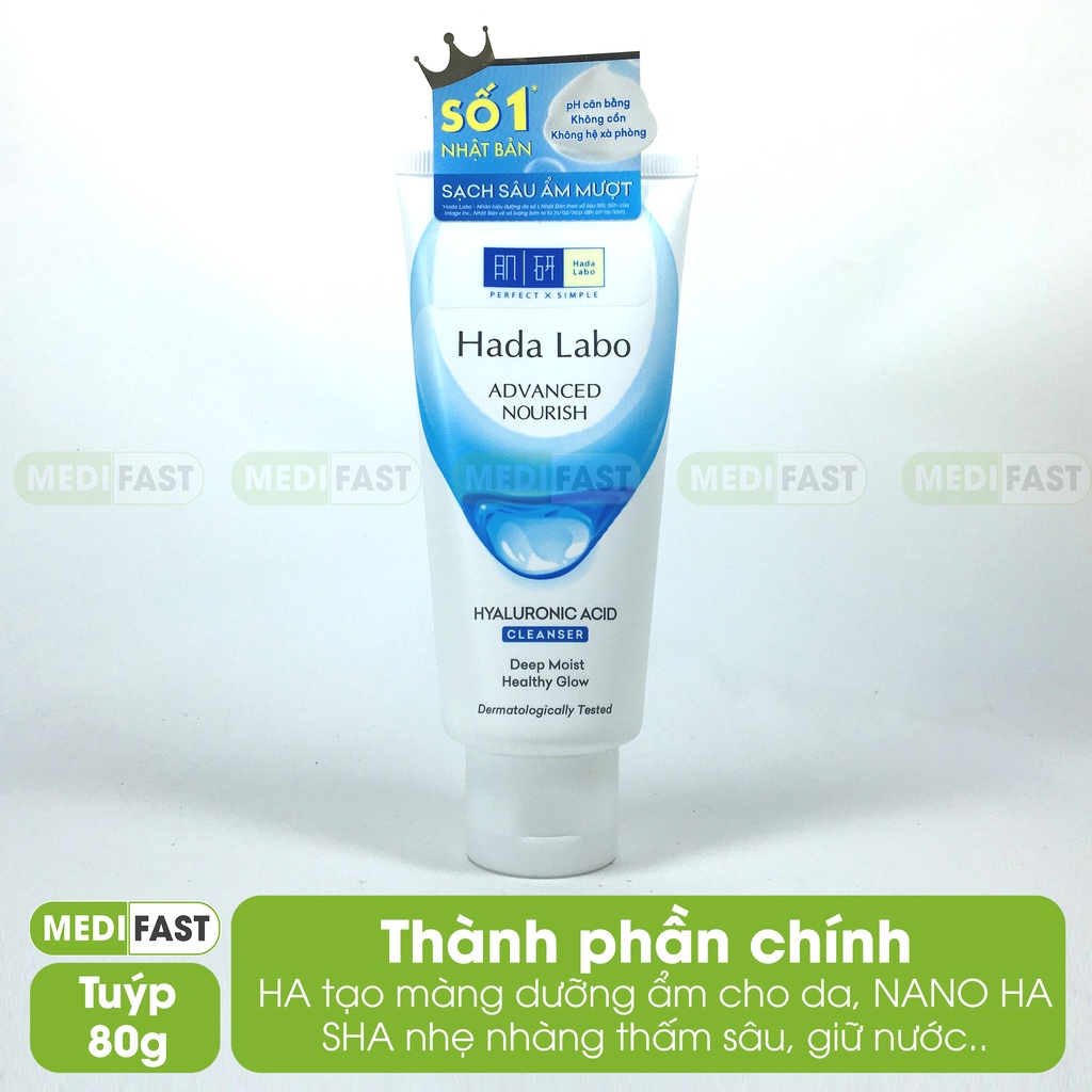 Sữa rửa mặt dưỡng ẩm tối ưu Hada Labo Cleanser tuýp 80g - giúp làm sạch sâu dịu nhẹ, dưỡng da ẩm mịn Chính hãng Hadalabo