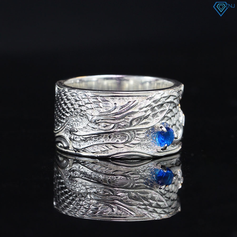 Nhẫn bạc nam hình rồng đính đá xanh cá tính NNA0273 - Trang sức TNJ