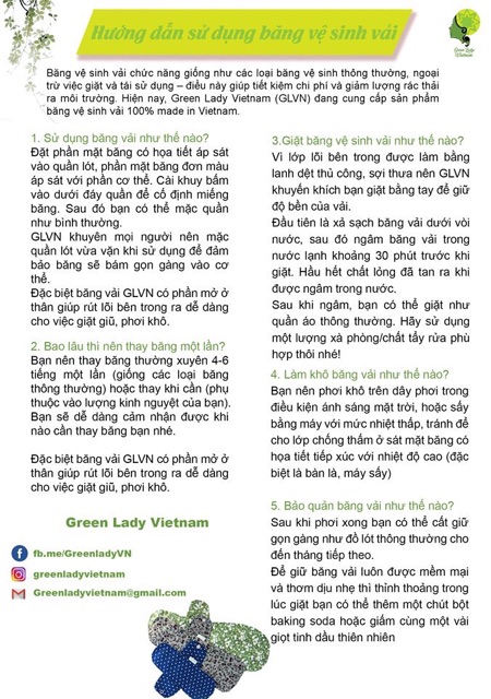 Băng vệ sinh vải tái sử dụng nhiều lần Green Lady Vietnam