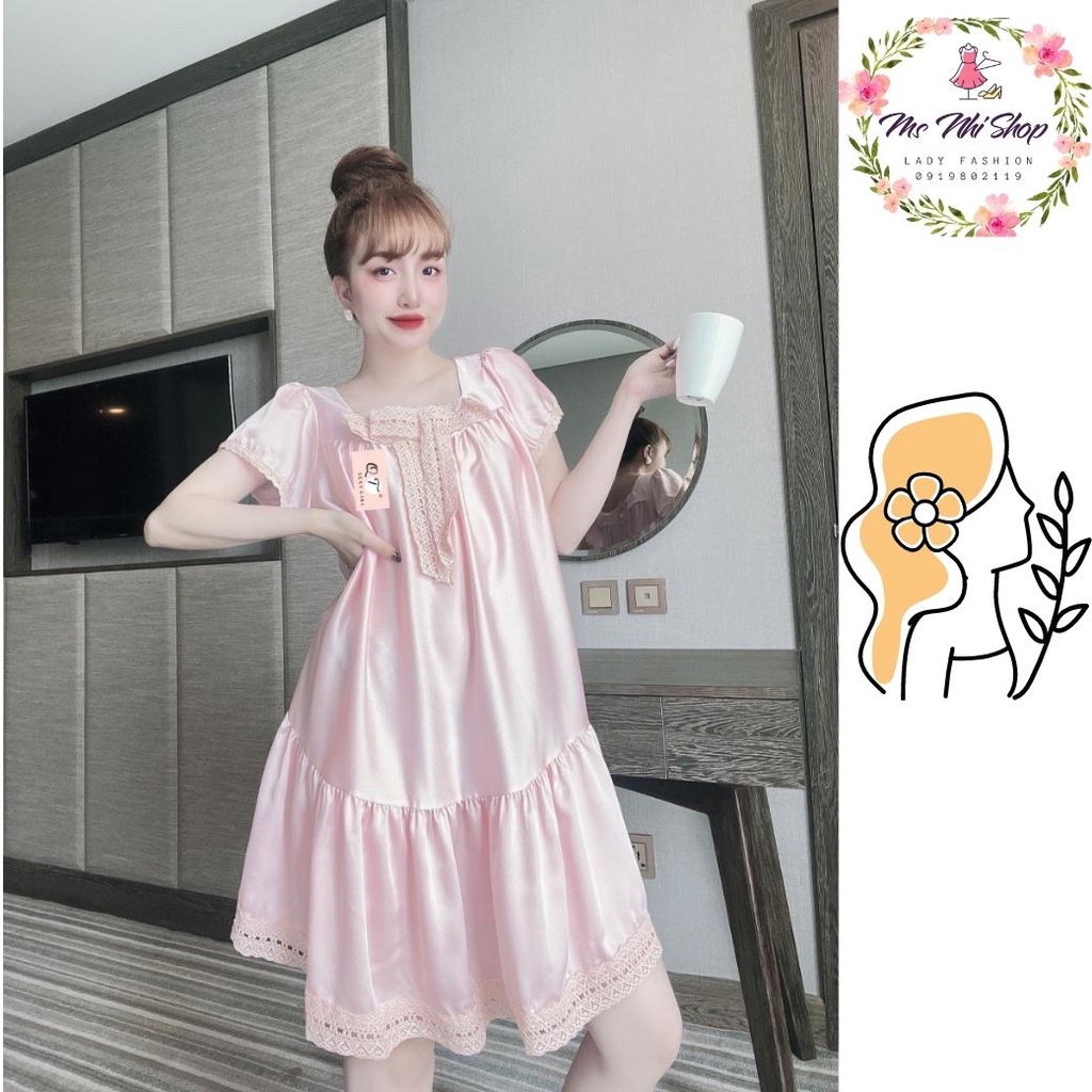 Đầm ngủ bigsize , Đầm lụa satin phối ren cao cấp [ảnh thật]