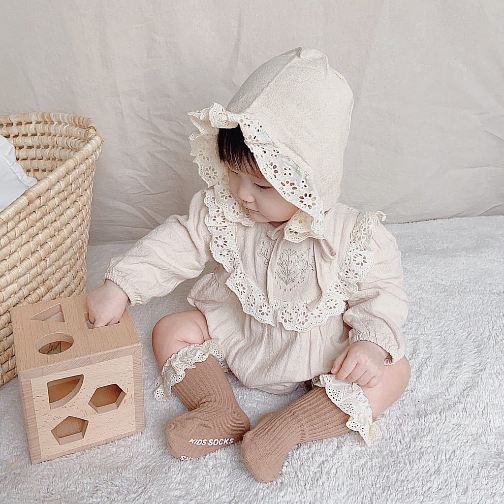 Bộ Áo Liền Quần Tay Dài + Mũ Thời Trang Mùa Thu Dễ Thương Cho Bé Gái