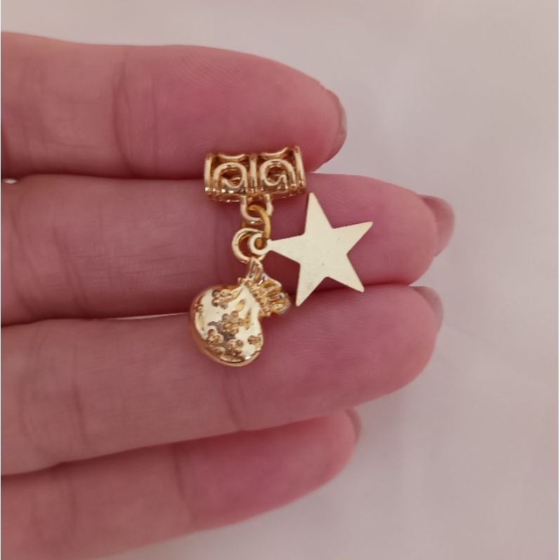 Charm ống lùa ngôi sao tài lộc cao cấp xâu vòng chặn hạt không đen không bay màu