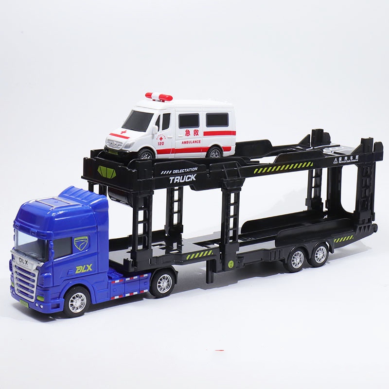 Đồ chơi mô hình xe đầu kéo sơ mi rơ móoc chở ô tô KAVY chạy đà quán tính ( 1 tầng)
