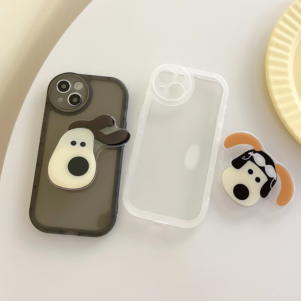 Ốp Điện Thoại Hình Chú Chó Hoạt Họa 3D Vui Nhộn Gắn Giá Đỡ Chống Sốc