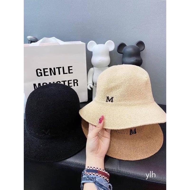 Nón cói đi biển, nón bucket nữ thêu chữ M xinh xắn