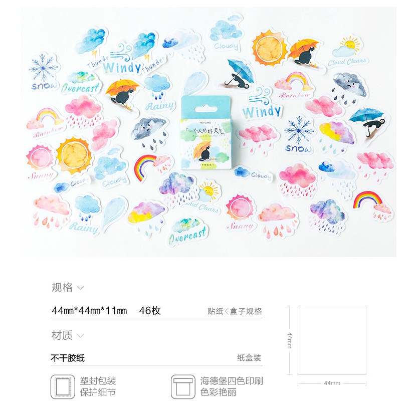 Hộp 46 Miếng Dán Trang Trí Album Họa Tiết Thời Tiết Phong Cách Nhật Bản