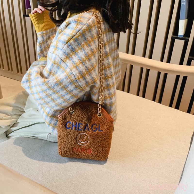 Korean Girls Bag Children Cute Letter Embroidered All-Matched Open Durable Chain Flap Shoulder Bag