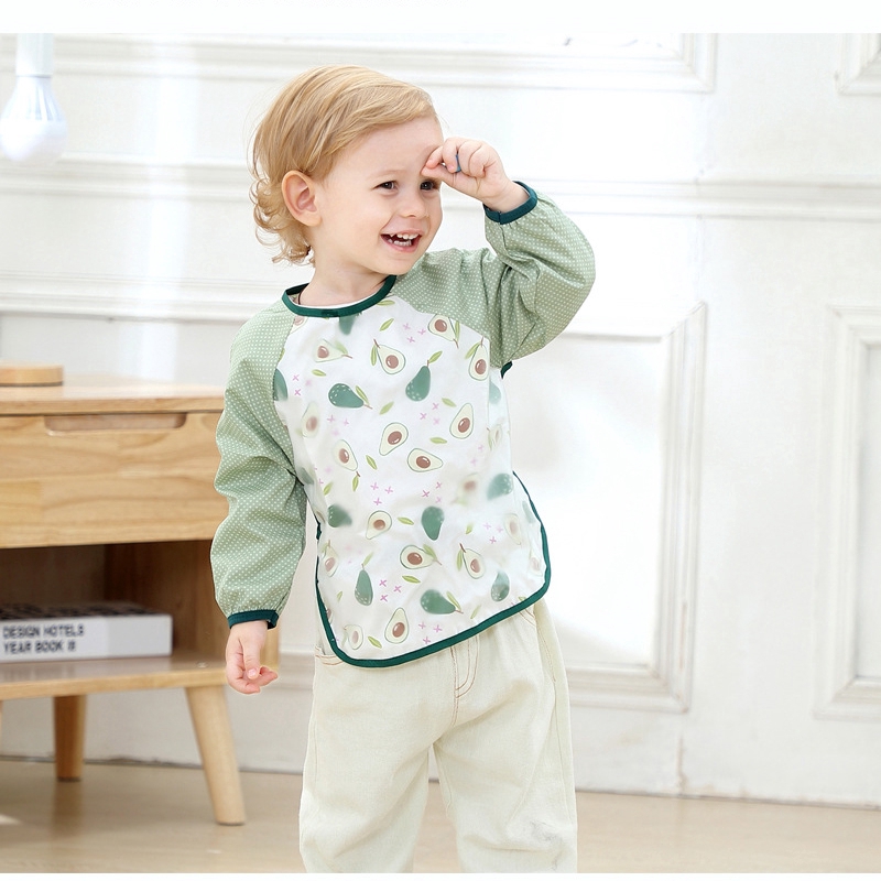 Yếm Ăn Tay Dài Chống Thấm Nước Họa Tiết Hoạt Hình Dễ Thương Cho Bé