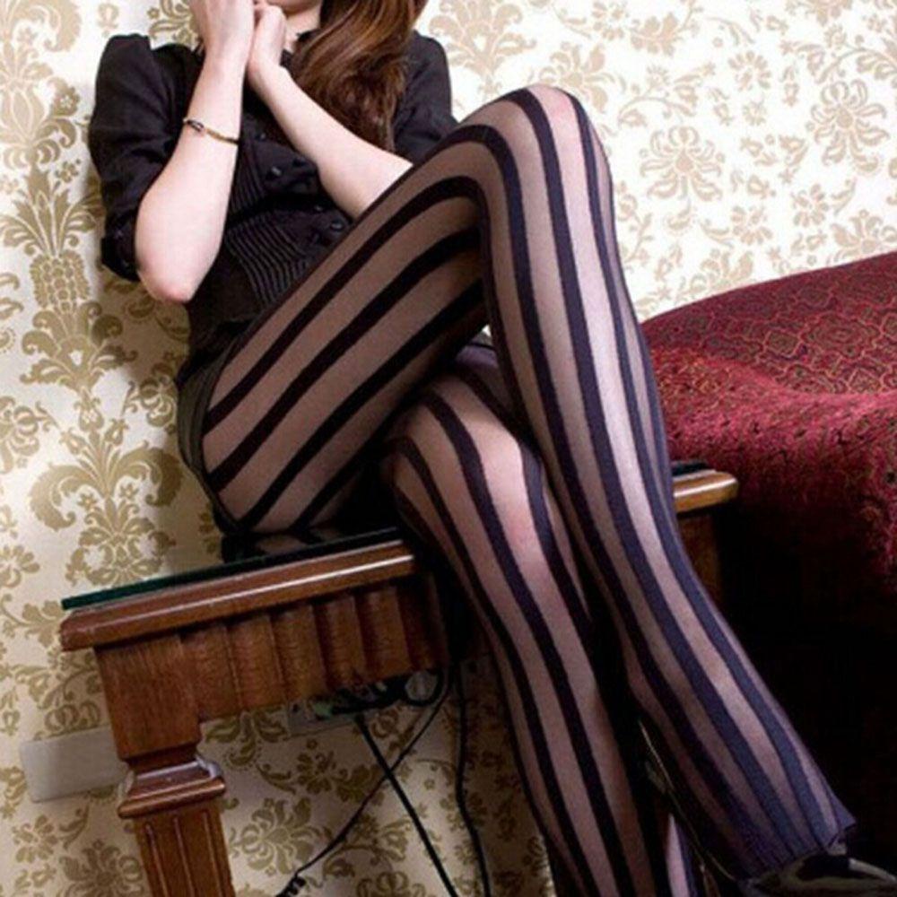 IVORY Vớ Nữ Kẻ Sọc Dọc Màu Ngà Phong Cách Punk Gothic