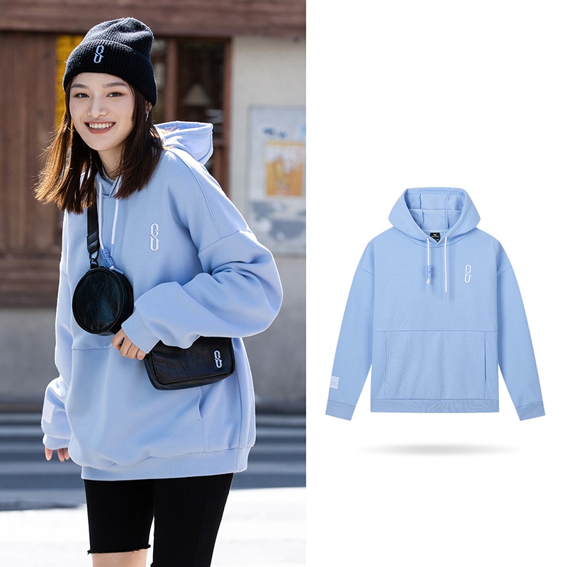 361 Degrees Áo hoodie 652219821 tay dài dáng rộng oversize thời trang cho cặp đôi