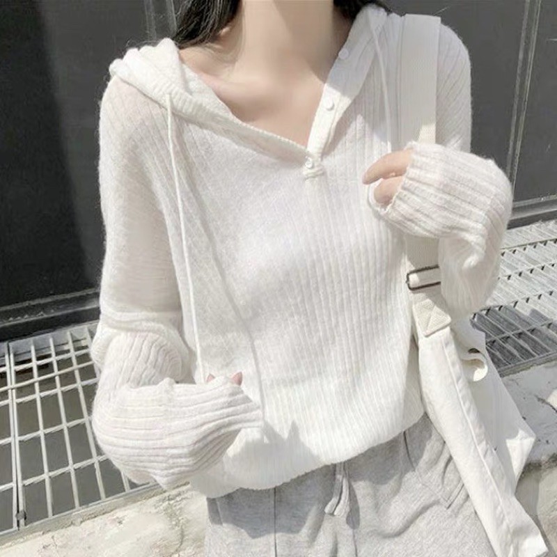Áo len gân mỏng có mũ tặng kèm áo 2 dây