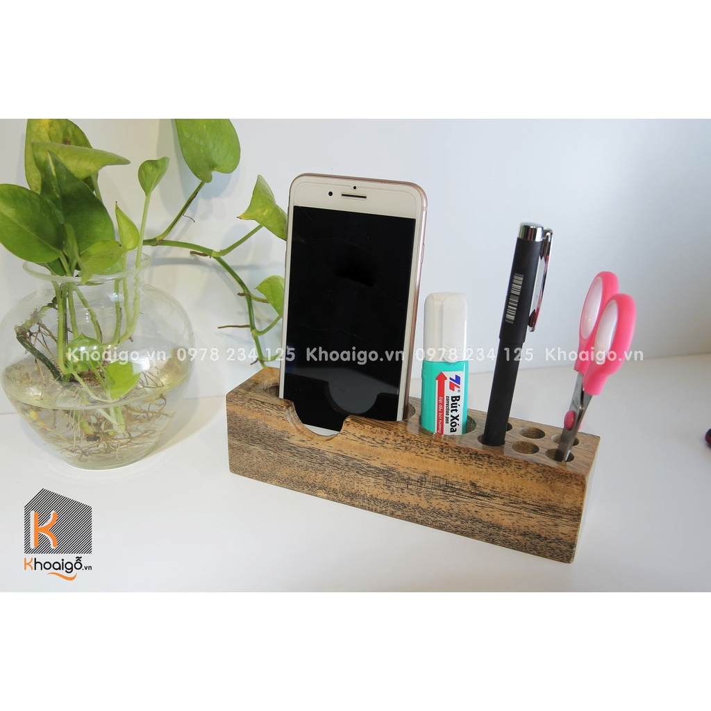 Hộp bút, hộp cắm bút, điện thoại bằng gỗ kích thước 5x5x20cm