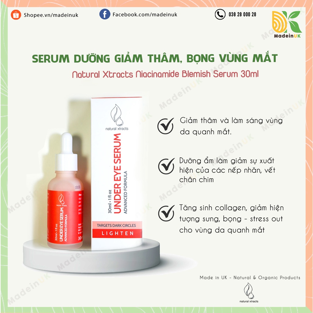 Tinh Chất Dưỡng Mắt Natural Xtracts Under Eye Advanced Formular Serum Giảm Thâm, Nhăn Vùng Da Mắt