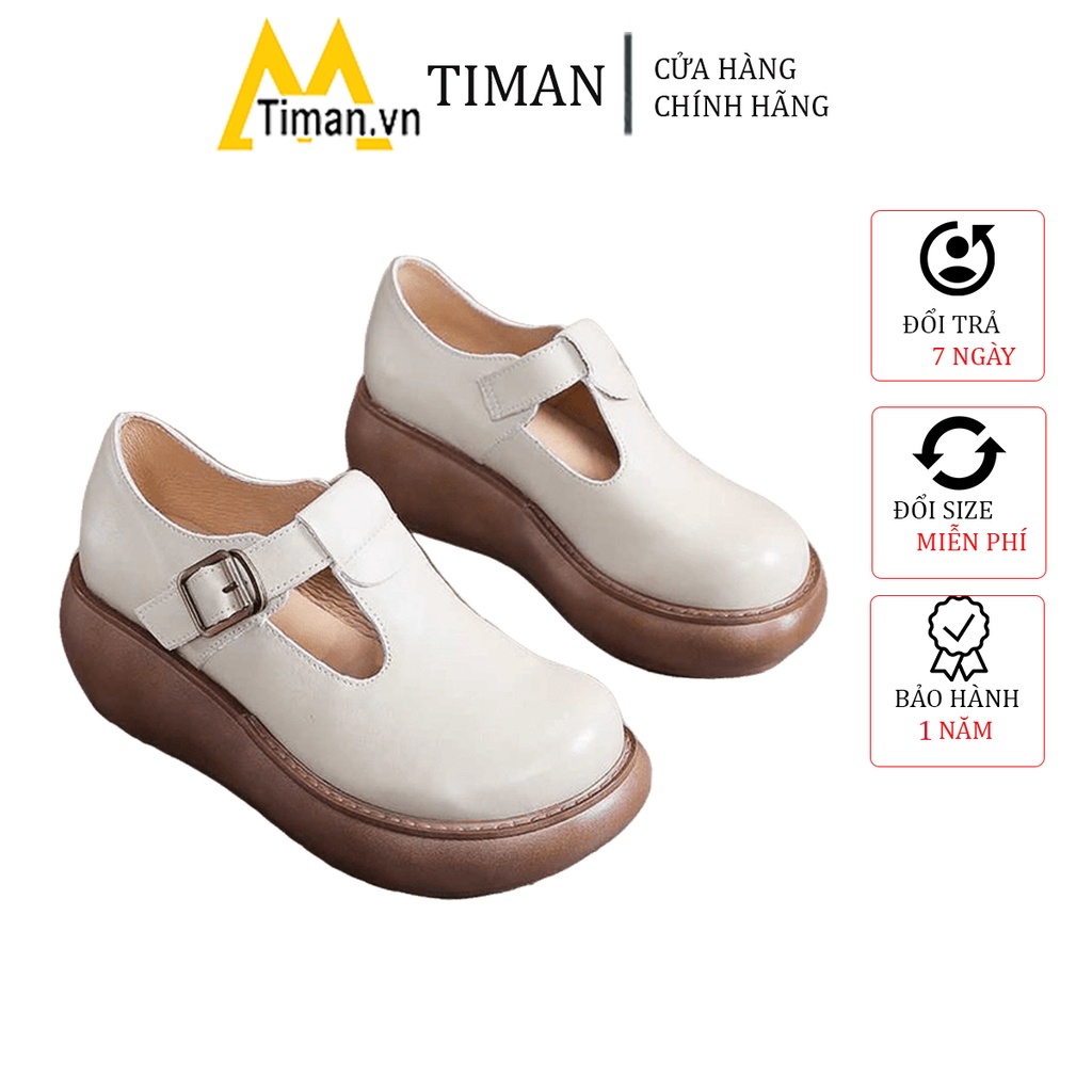 Giày sandal nữ đế xuồng đi học 4 phân cao gót kiểu xỏ ngón đế bệt dáng bánh mì TIMAN NH01