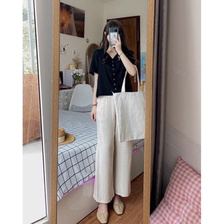 Áo cổ V chất đũi linen