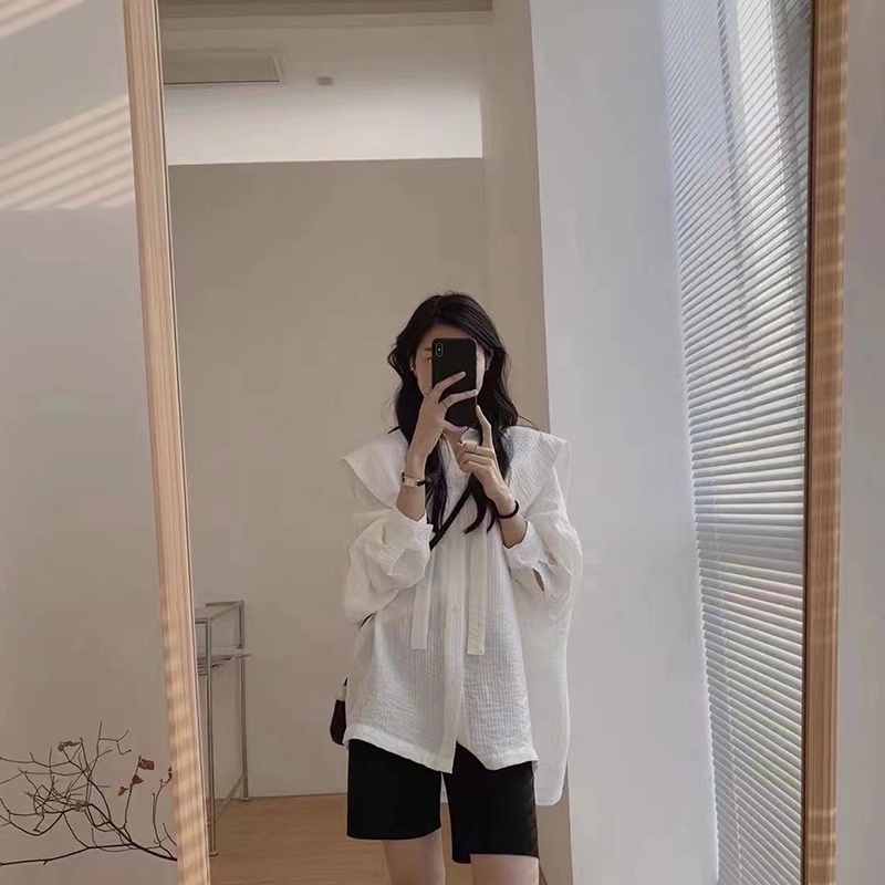 IELGY    Áo Sơ Mi Dài Tay Màu Sắc Trơn Phong Cách Hàn Quốc Cho Nữ