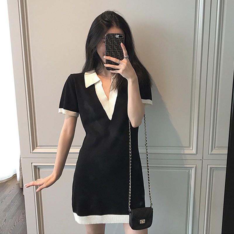 Đầm Dệt Kim Tay Ngắn Cổ Chữ V Phong Cách Vintage | BigBuy360 - bigbuy360.vn