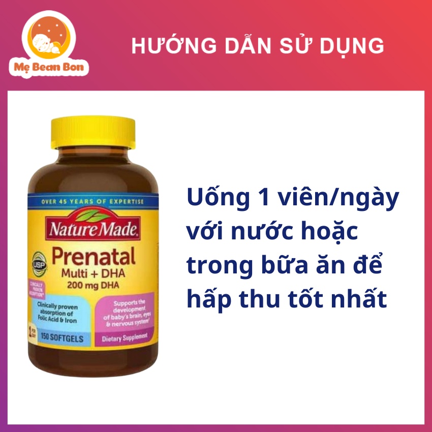 vitamin tổng hợp cho bà bầu Nature Made Prenatal Multi - DHA 200mg 150 viên của Mỹ Cho Bà Bầu trước và sau sinh