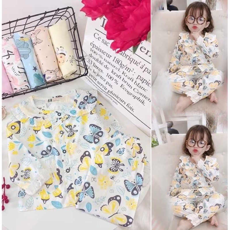 bộ pijama tay dài bé gái hoạ tiết cực xinh(size 9-25kg)-set thu đông bé gái