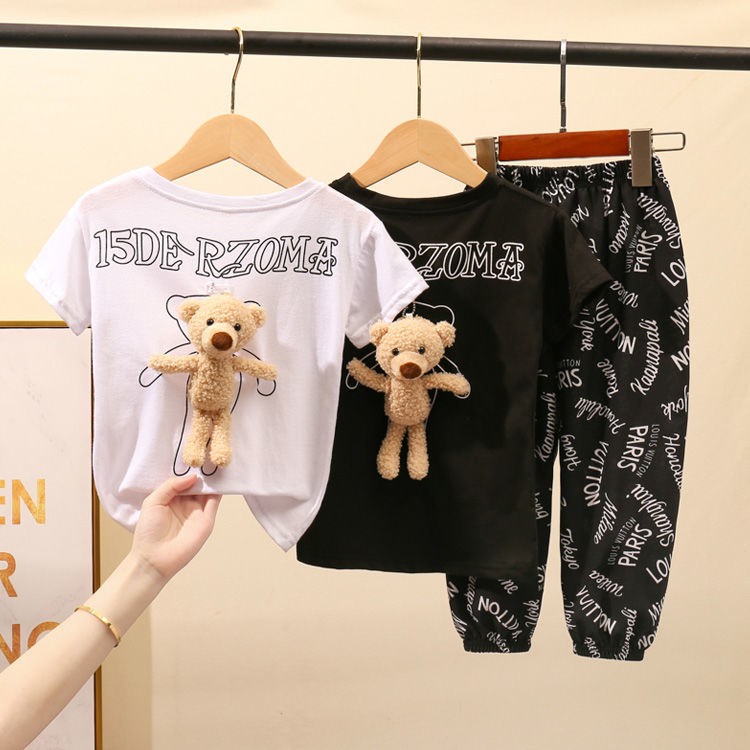 Set Áo Thun Ngắn Tay Cổ Tròn + Quần Dài Lưng Thun Ống Rộng Thời Trang Cho Bé