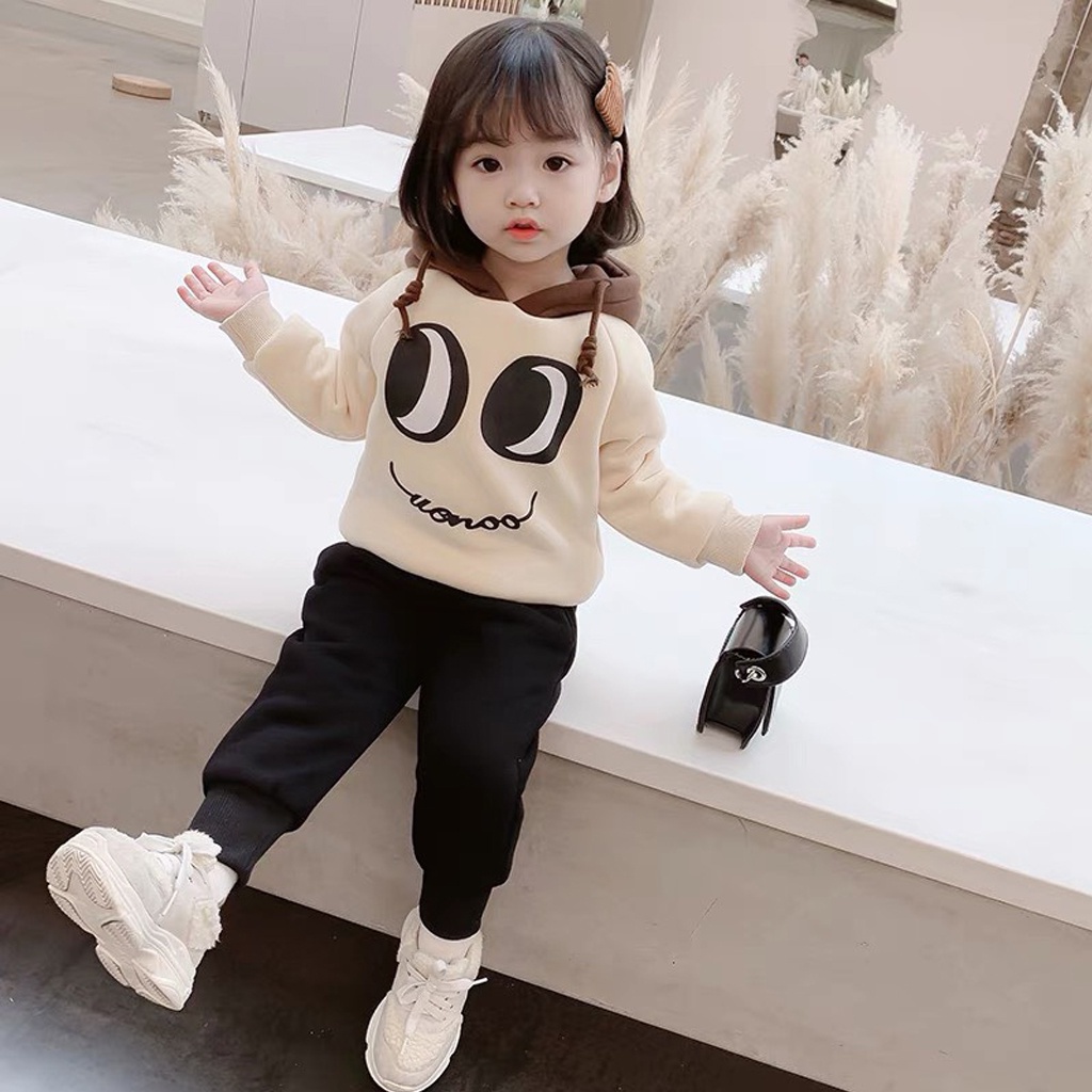 Bộ Nỉ Cho Bé binbon kids, Bộ Nỉ Bông Cho Bé Trai Bé Gái dài tay in hình Mắt cực yêu cho bé từ 7-27kg