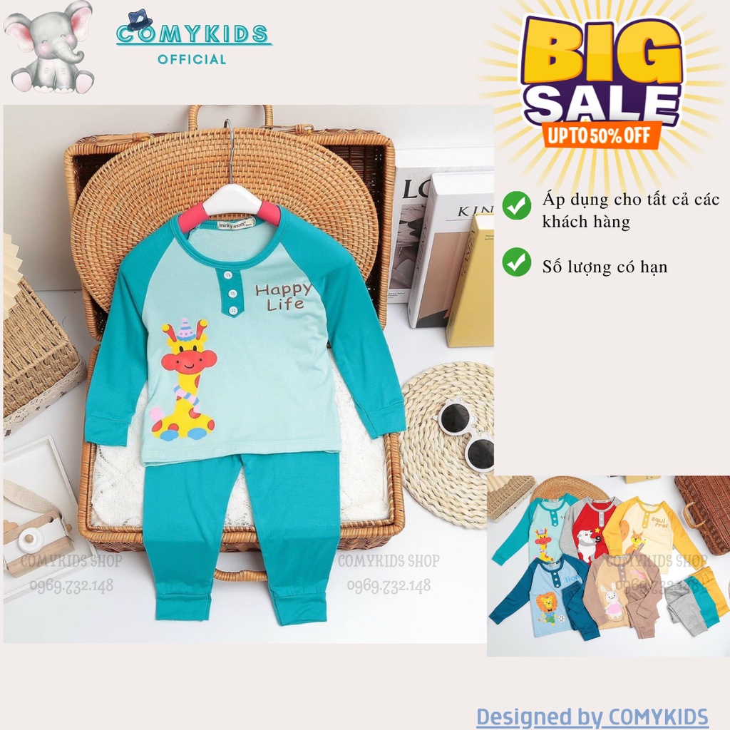 Bộ Quần Áo Bé Gái, Bé Trai Minky Mom Vải Thun Lạnh Cổ Trụ 2 cúc, Bộ Dài Tay Cho Bé Mặc Thu Đông từ 5-18kg