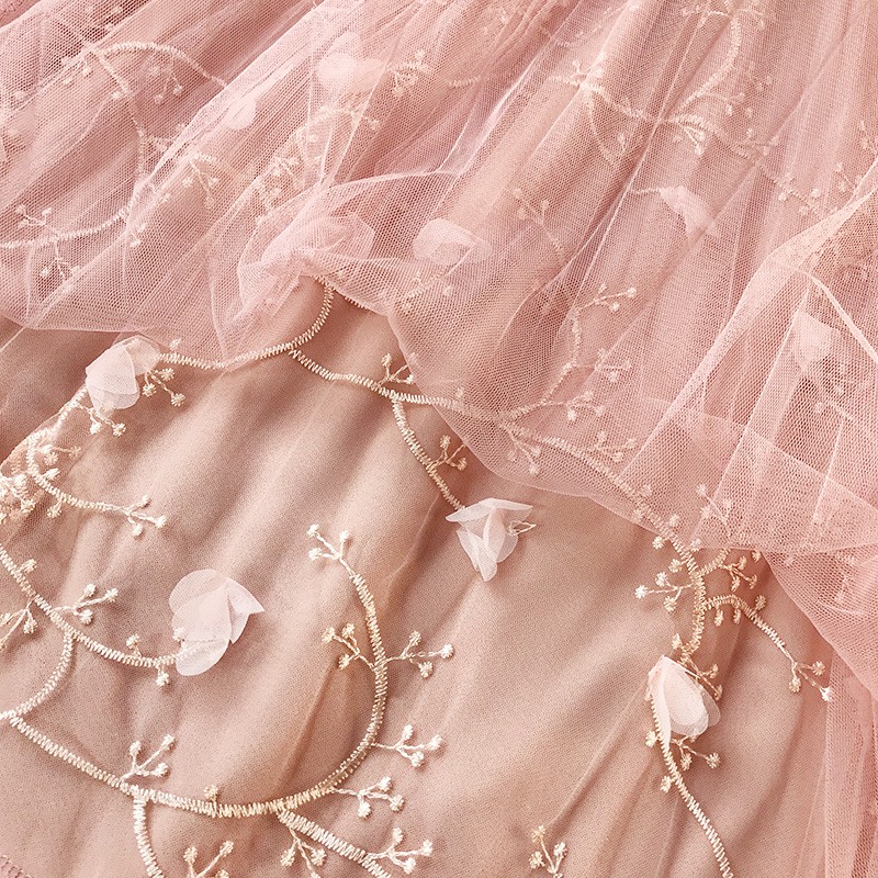 Váy xòe dáng dài 3 lớp dễ thương đính hoa nổi VAY84 free size