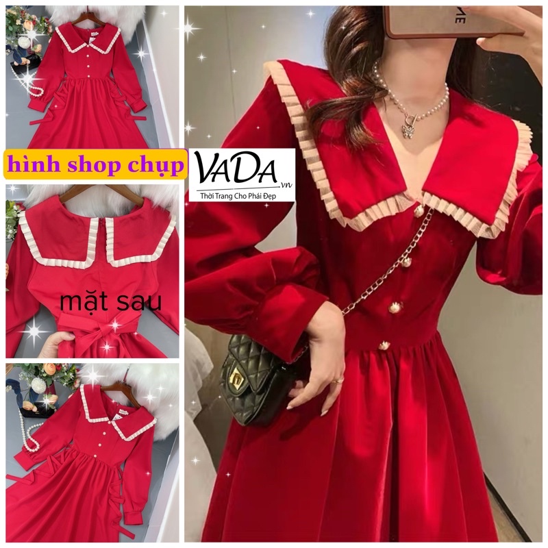 Đầm đỏ dự tiệc cưới , đầm đỏ noel , mặc tết dáng vintage siêu hot - Thời Trang VADA (Đ282)t