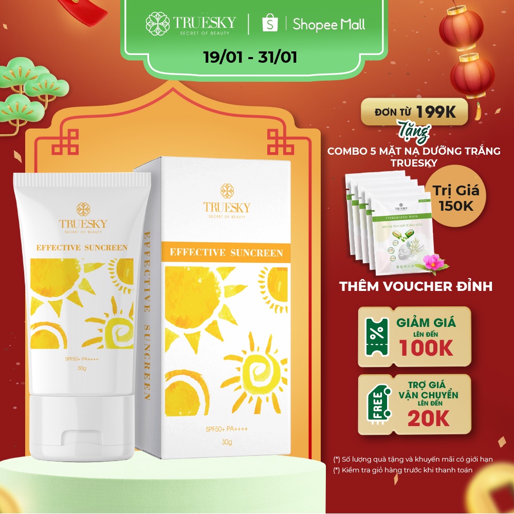 Kem chống nắng chiết xuất nhân sâm Hàn Quốc SPF 50+ PA+++ Truesky Effective Sunscreen 30ml