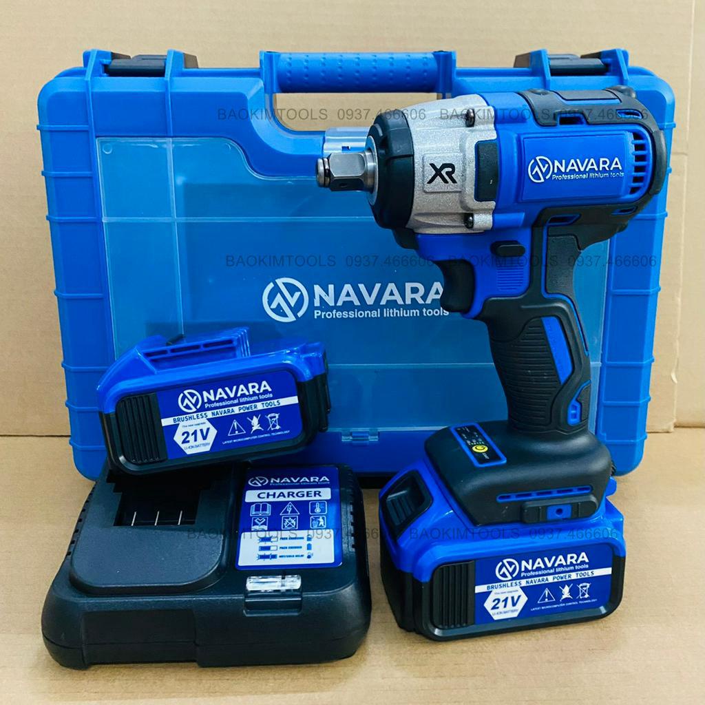 Máy siết bulong dùng pin không chổi than NAVARA 6001 tặng bộ phụ kiện 07 chi tiết, Kèm theo 02 pin lớn 10cell
