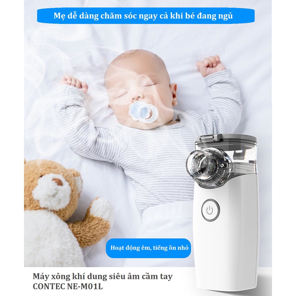 Máy xông khí dung lưới Máy xông mũi họng cầm tay CONTEC NE-M01L Mesh Nebulizer kèm mặt nạ thở sử dụng pin sạc