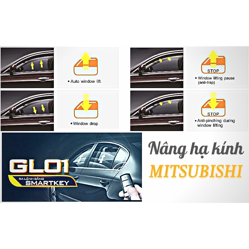 CÁC DÒNG XE MITSUBISHI - Hệ thống 1 chức năng NÂNG HẠ KÍNH cắm giắc zin GL01 chính hãng VIETMAP