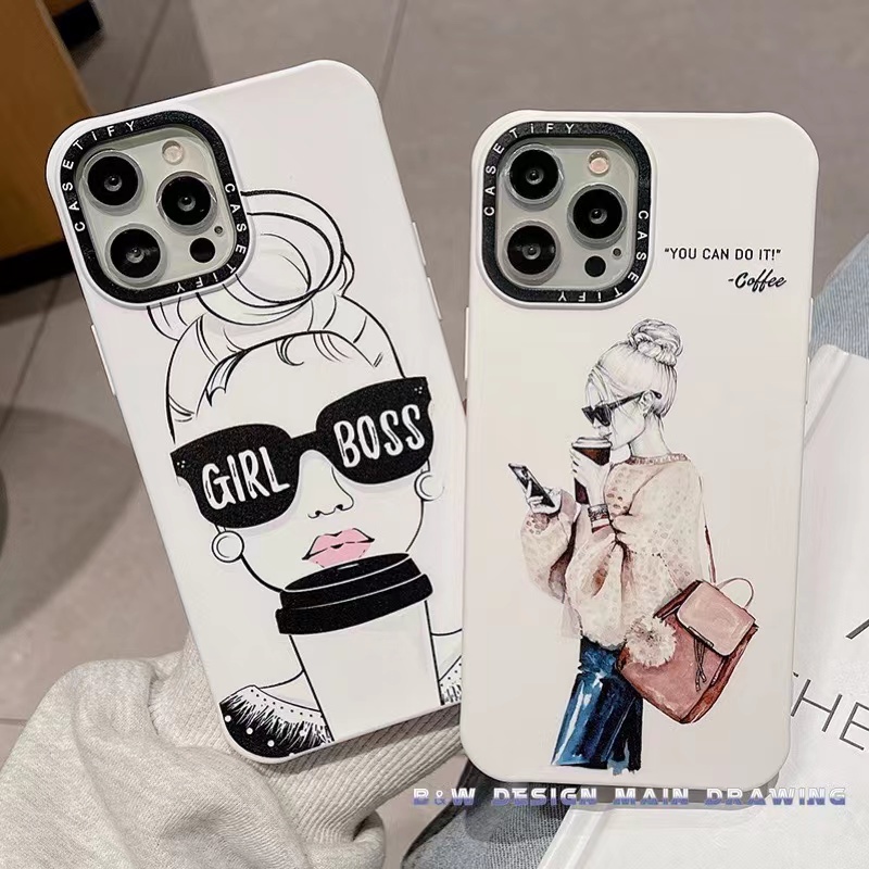 Ốp Điện Thoại Silicon Mềm Nhám Bốn Góc Hình Cô Gái Thời Trang Cho iPhone 13 12 11 Pro MAX IX XS MAX XR 6 7 8 Plus