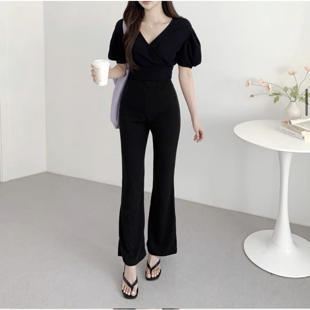 Quần ống loe cạp cao legging dáng dài siêu hack dáng 3 màu đẹp