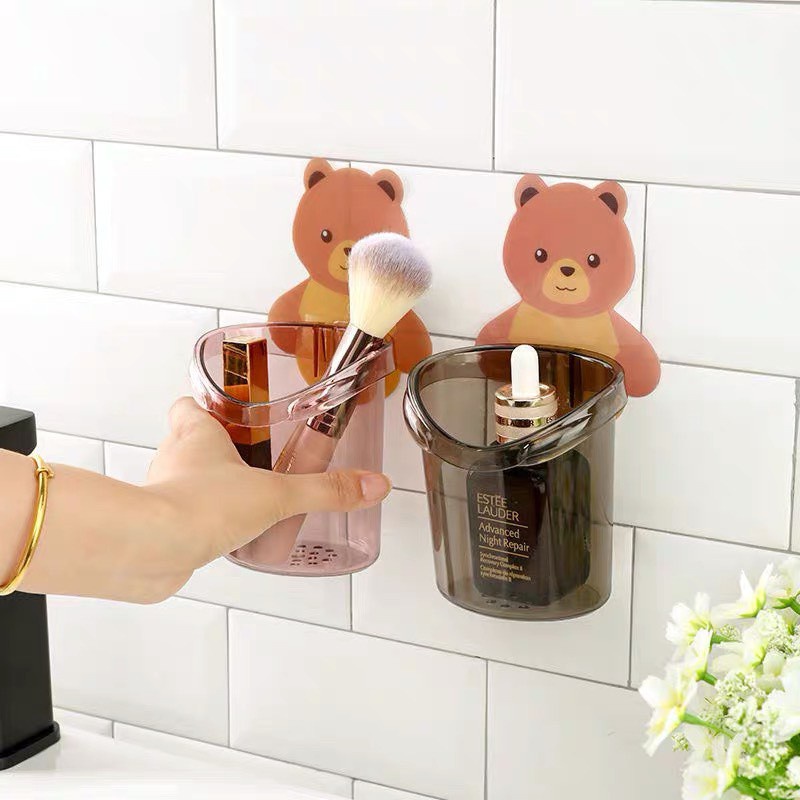 SET 2 Cốc Đựng Bàn Chải, Kem Đánh Răng Cute Hình Gấu Gắn Tường 88183 SHOP KHO TỔNG VP88