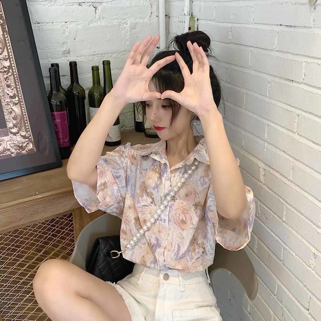 Sơ mi vintage bông hồng tím | 11 HIN