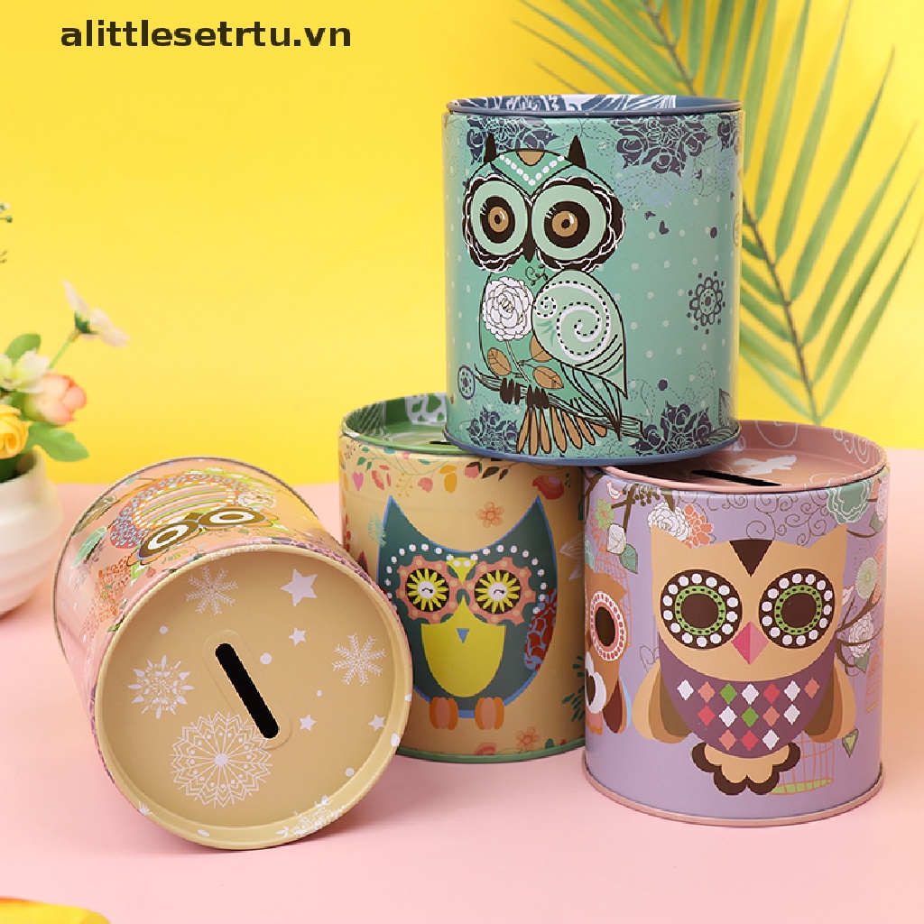 Ống Heo Tiết Kiệm Bằng Thiếc Hình Cú Mèo Vintage Trang Trí Nhà Cửa